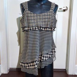 Asymmetrical Cream and Black Polka Dot Blouse